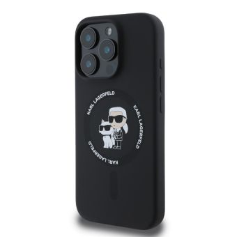 Obal Karl Lagerfeld Liquid Silicone Karl and Choupette MagSafe Apple iPhone 16 Pro KLHMP16LSCMKCRHK Black