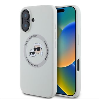 Obal Karl Lagerfeld Liquid Silicone K&CH Heads MagSafe Apple iPhone 16 KLHMP16SSKCHTCE Beige