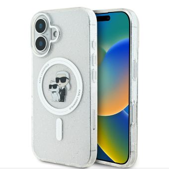 Obal Karl Lagerfeld IML Glitter Karl and Choupette MagSafe Apple iPhone 16 KLHMP16SHGKCNOT Transparent