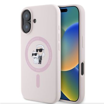 Obal Karl Lagerfeld Liquid Silicone Karl and Choupette MagSafe Apple iPhone 16 KLHMP16SSCMKCRHP Pink