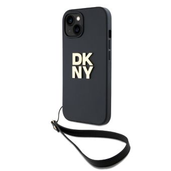 Obal DKNY PU Leather Stack Logo Wrist Strap Apple iPhone 15 DKHCP15SPBSWSK čierny