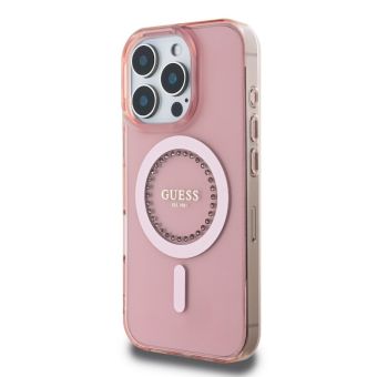 Obal Guess IML Rhinestones Ring MagSafe Apple iPhone 16 Pro Max GUHMP16XPFTDTEP Pink