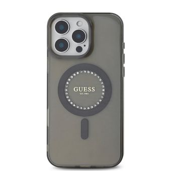 Obal Guess IML Rhinestones Ring MagSafe Apple iPhone 16 Pro GUHMP16LPFTDTEK Black