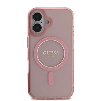 Obal Guess IML Glitter Ring MagSafe Apple iPhone 16 GUHMP16SHFGEREP Pink