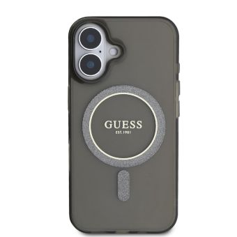 Obal Guess IML Glitter Ring MagSafe Apple iPhone 16 GUHMP16SHFGEREK Black