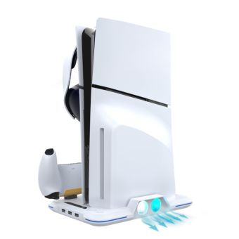 iPega P5S020W multifunkčný nabíjací RGB stojan s chladením pre PS5 Slim White