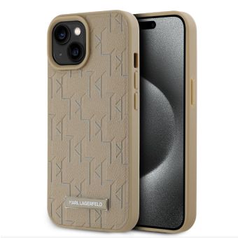 Obal Karl Lagerfeld PU Leather Monogram Metal Logo Magsafe Apple iPhone 15 KLHMP15SPKHPORPE Beige