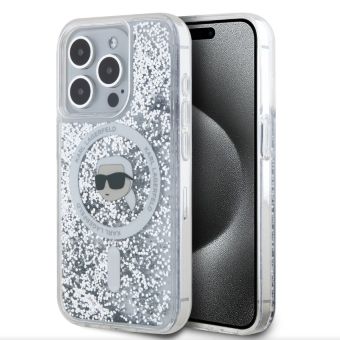 Obal Karl Lagerfeld Liquid Glitter Karl Head MagSafe Apple iPhone 15 Pro Max KLHMP15XLGKISGH Transparent