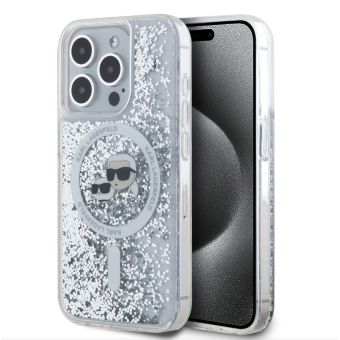 Obal Karl Lagerfeld Liquid Glitter Karl and Choupette Heads MagSafe Apple iPhone 15 Pro KLHMP15LLGKCSGH Transparent
