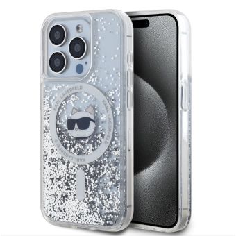 Obal Karl Lagerfeld Liquid Glitter Choupette Head MagSafe Apple iPhone 15 Pro Max KLHMP15XLGCHSGH Transparent
