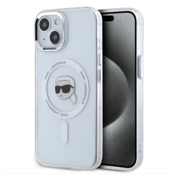 Obal Karl Lagerfeld IML Karl Head Metal Frame MagSafe Apple iPhone 15 KLHMP15SHLSKIH Transparent