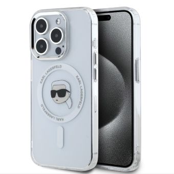 Obal Karl Lagerfeld IML Karl Head Metal Frame MagSafe Apple iPhone 15 Pro Max KLHMP15XHLSKIH Transparent