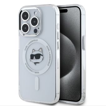 Obal Karl Lagerfeld IML Choupette Head Metal Frame MagSafe Apple iPhone 15 Pro KLHMP15LHLSCHH Transparent