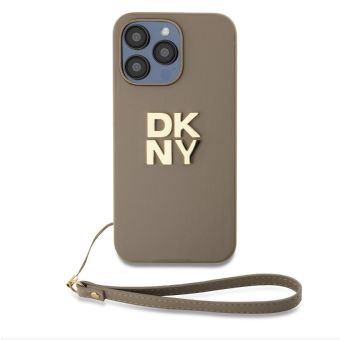Obal DKNY PU Leather Stack Logo Wrist Strap Apple iPhone 15 Pro DKHCP15LPBSWSE Beige
