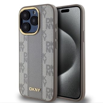 Obal DKNY PU Leather Checkered Pattern Magsafe Apple iPhone 15 Pro Max DKHMP15XPCPVSLE Beige