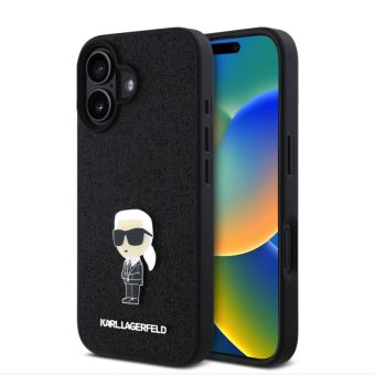Obal Karl Lagerfeld Fixed Glitter Metal Ikonik Apple iPhone 16 KLHCP16SGKNPSK Black