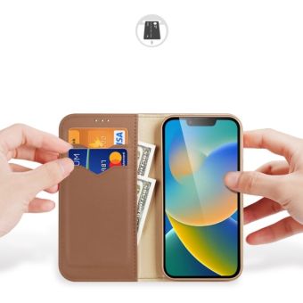 Obal Dux Ducis Hivo Book Apple iPhone 16e hnedý (ochrana proti čítaniu RFID čipov)