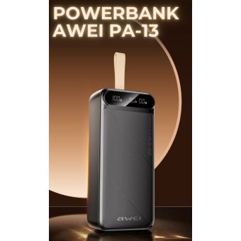 AWEI PA-13, 50000mAh 22.5W, USB-C, USB-A, LED displej, čierna