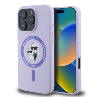 Obal Karl Lagerfeld Liquid Silicone Karl and Choupette MagSafe Apple iPhone 16 Pro KLHMP16LSCMKCRHU fialový