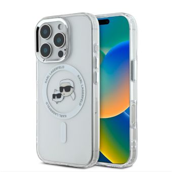 Obal Karl Lagerfeld IML Metal Karl&Choupette Head MagSafe Apple iPhone 16 Pro Max KLHMP16XHLSKCH biely