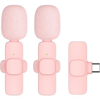 K1 bezdrôtová sada Lavalier mikrofónov pre smartfón, USB-C (2 v sete), ružová
