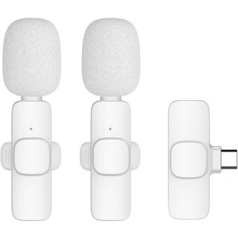 K1 bezdrôtová sada Lavalier mikrofónov pre smartfón, USB-C (2 v sete), biela