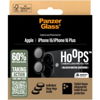PanzerGlass - Ochranný kryt objektívu Hoops pre Apple iPhone 16/16 Plus, čierna
