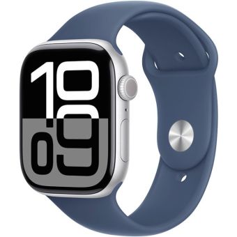 Apple Watch Series 10 GPS 42mm Silver Aluminium Case with Denim Sport Band - M/L