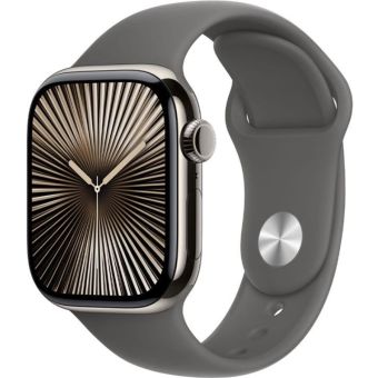 Apple Watch Series 10 GPS + Cellular 46mm Natural Titanium Case with Stone Grey Sport Band - M/L