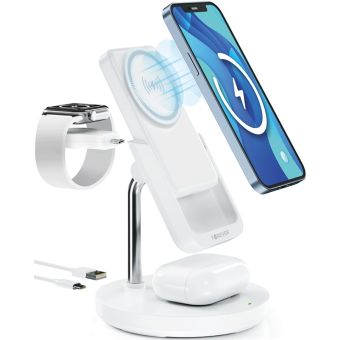 Forever MACS-100 magnetic wireless charging station with power bank white 5in1