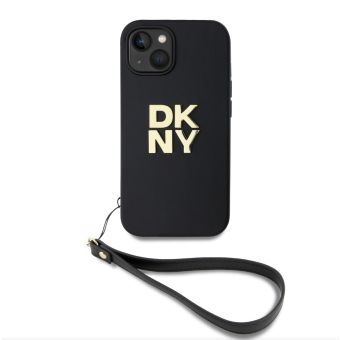 Obal DKNY PU Leather Stack Logo Wrist Strap Apple iPhone 15 DKHCP15SPBSWSK čierny
