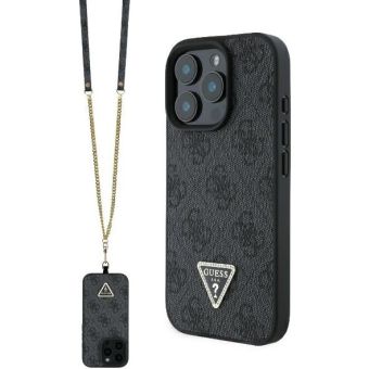 Obal Guess PU 4G Strass Triangle Metal Logo + Crossbody Apple iPhone 16 Pro Max GUHCP16XP4TDSCPK Black