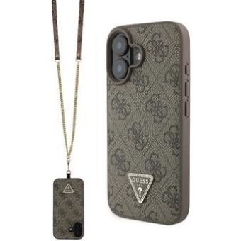 Obal Guess PU 4G Strass Triangle Metal Logo + Crossbody Apple iPhone 16 GUHCP16SP4TDSCPW Brown