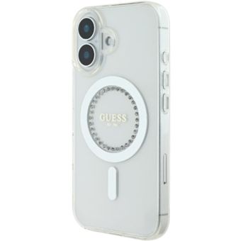 Obal Guess IML Rhinestones Ring MagSafe Apple iPhone 16 GUHMP16SPFTDTEH White