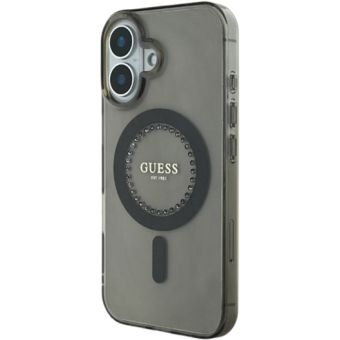 Obal Guess IML Rhinestones Ring MagSafe Apple iPhone 16 GUHMP16SPFTDTEK Black