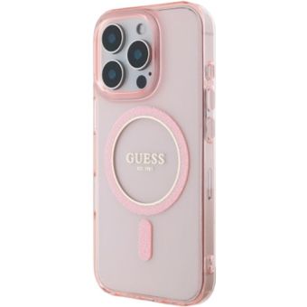 Obal Guess IML Glitter Ring MagSafe Apple iPhone 16 Pro GUHMP16LHFGEREP Pink