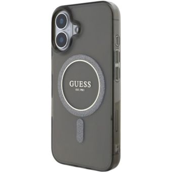 Obal Guess IML Glitter Ring MagSafe Apple iPhone 16 GUHMP16SHFGEREK Black