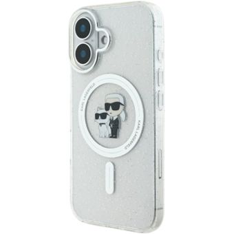 Obal Karl Lagerfeld IML Glitter Karl and Choupette MagSafe Apple iPhone 16 KLHMP16SHGKCNOT Transparent