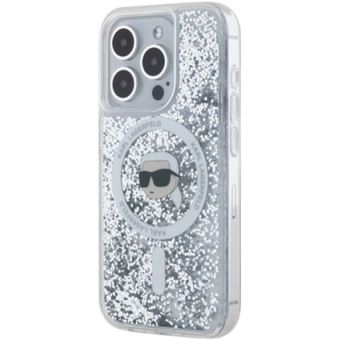 Obal Karl Lagerfeld Liquid Glitter Karl Head MagSafe Apple iPhone 15 Pro Max KLHMP15XLGKISGH Transparent
