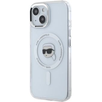 Obal Karl Lagerfeld IML Karl Head Metal Frame MagSafe Apple iPhone 15 KLHMP15SHLSKIH Transparent