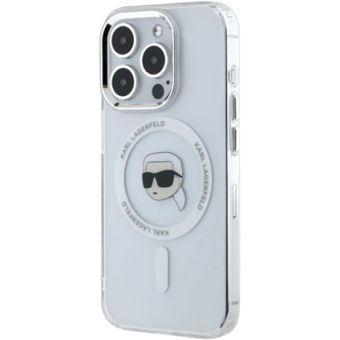 Obal Karl Lagerfeld IML Karl Head Metal Frame MagSafe Apple iPhone 15 Pro KLHMP15LHLSKIH Transparent