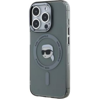 Obal Karl Lagerfeld IML Karl Head Metal Frame MagSafe Apple iPhone 15 Pro Max KLHMP15XHLSKIK Black