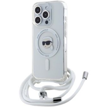 Obal Karl Lagerfeld IML Crossbody Karl Head MagSafe Apple iPhone 15 Pro KLHMP15LHCKHNT Transparent