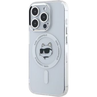 Obal Karl Lagerfeld IML Choupette Head Metal Frame MagSafe Apple iPhone 15 Pro Max KLHMP15XHLSCHH Transparent