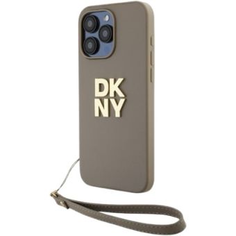 Obal DKNY PU Leather Stack Logo Wrist Strap Apple iPhone 14 Pro DKHCP14LPBSWSE Beige
