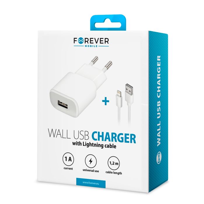 Sieťová nabíjačka Forever TC-01 USB 1A s lightning káblom biela