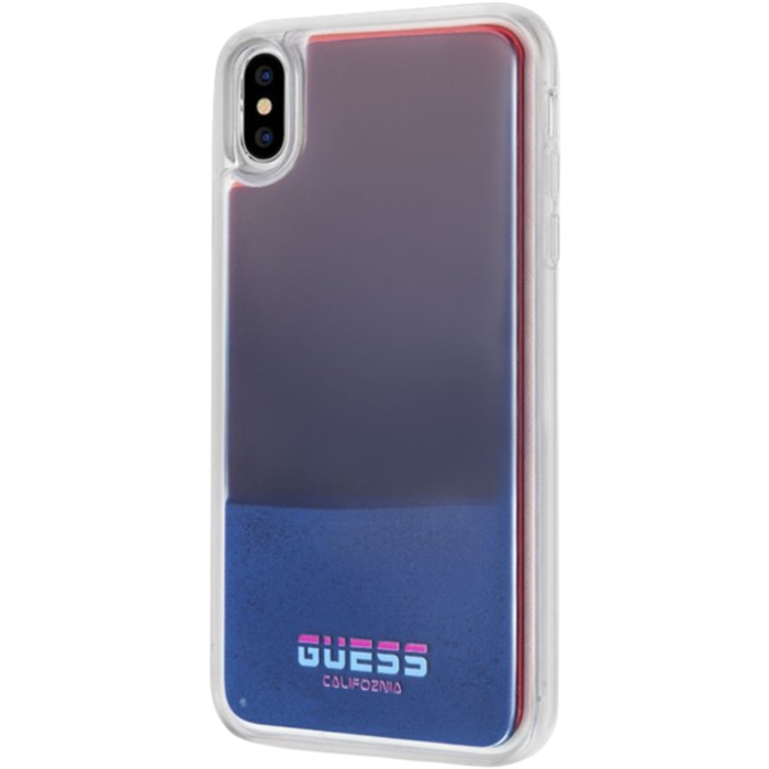 Plastové puzdro Guess na Apple iPhone XS Max GUHCI65GLCRE Glow in The Dark červeno-modré