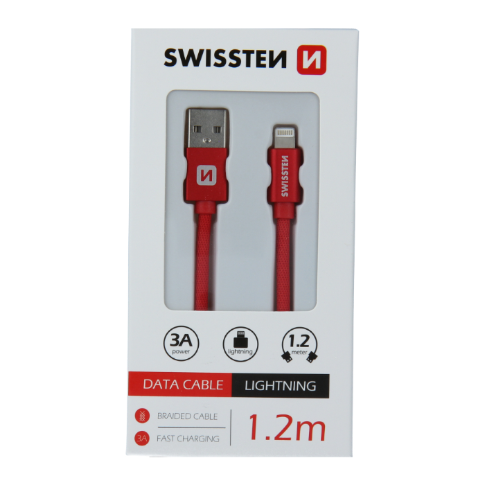 Kábel USB/Lightning (8 pin) Swissten 3.0A 1,2 m červený