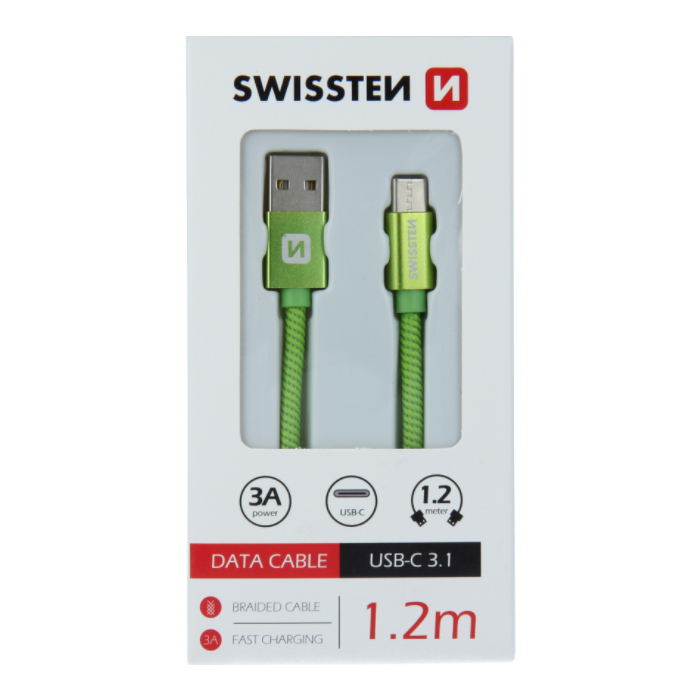 Kábel Swissten USB/USB-C 3.0A 1,2 m zelený