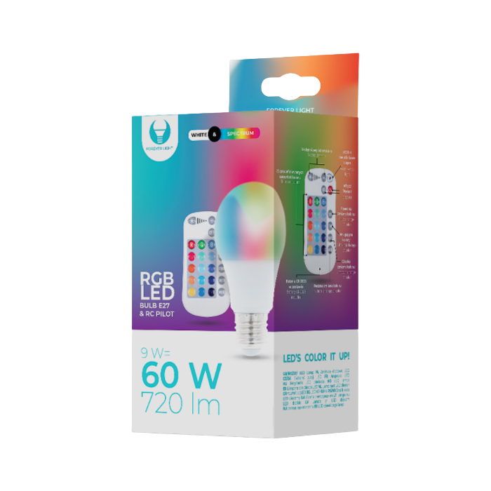 Smart žiarovka E27 A60 RGB 9W RC Forever biela